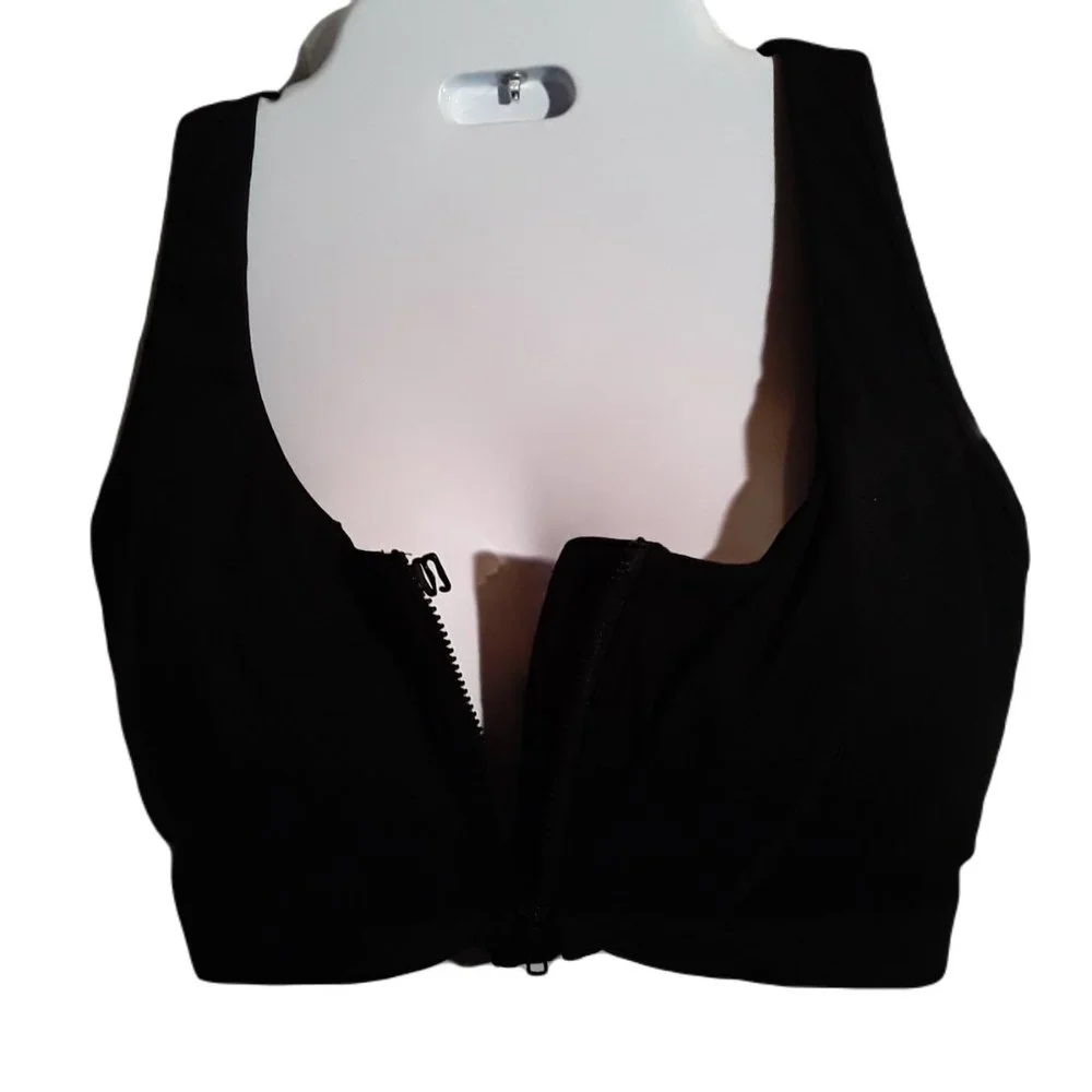 Angabriel Wirefree women's high impact zip front sports bra Size 2XL Black - Picture 3 of 9